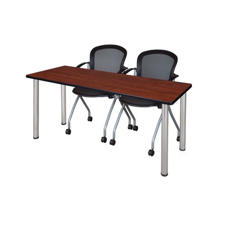KEE Rectangle Training Table & Chair Set, 72 X 24 X 29, Wood|Metal|Fabric Top, Cherry MT7224CHBPCM23BK